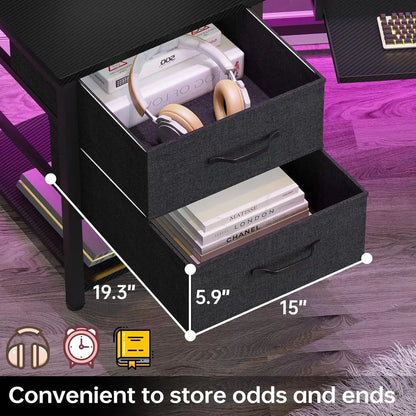 79" Gaming Desk, Computer Desk with 2 abric Ders & LED Light, L Shaped Gaming Desk with Storage Shel or Home Oice, Carbon iber B