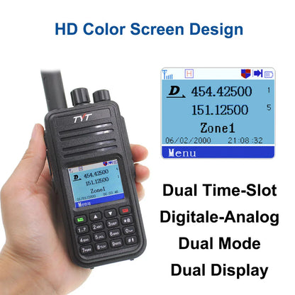 TYT MD-UV380 DMR Digital Two Way Radio Dual Band 136-174Mhz & 400-480MHz MD-380 Dual Time Slot Transceiver Walkie Talkie + USB