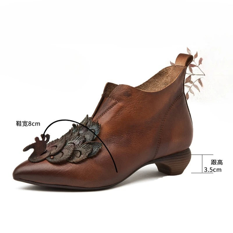 Myjyjz 3.5cm Genuine Leather Women Mary Jane Sandals Shoes Chunky Heels Fashion Hollow Comfy Point Toe Ankle Boots Summer Pumps