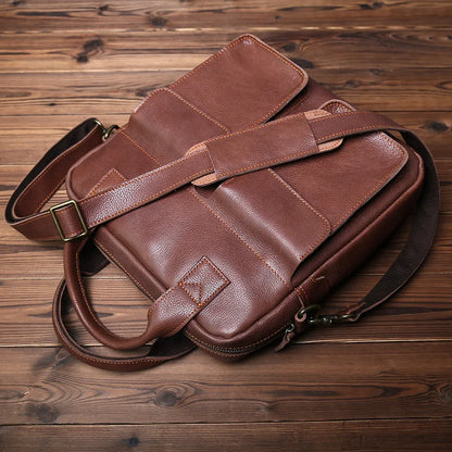 NZPJ New Retro Leather Men's Handbag Top Layer Cowhide Vertical Single Shoulder Messenger Bag Postman Briefcase Computer Bag