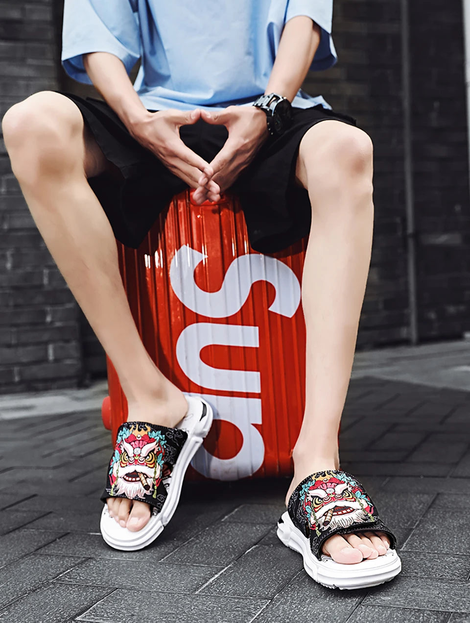Ngouxm Summer Youth Slippers Men Unique Design High Quality Slippers Non-Slip Outside Flip Flops Thick-Soled Toe Sandals