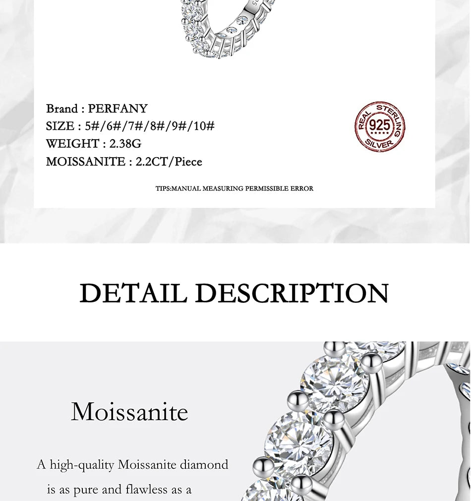 PERFANY 3mm Full Moissanite Ring for Women S925 Pure Silver Eternal Diamond Stackable Engagement Ring Fashion Luxury Jewelry