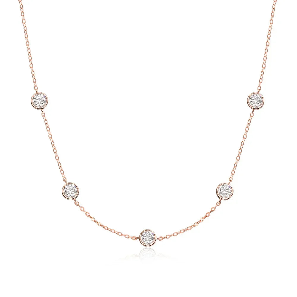 GRA Certified 5mm Moissanite Necklace for Women 925 Sterling Silver Clavicle Chain Round Bezel Set Diamond Choker Party Jewelry