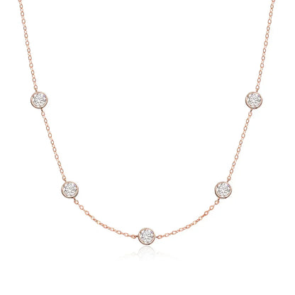 GRA Certified 5mm Moissanite Necklace for Women 925 Sterling Silver Clavicle Chain Round Bezel Set Diamond Choker Party Jewelry