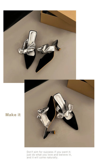 Luxury Pointed Toe Slippers Women High Heels Sandals Elegant Mules Shoes Summer 2026 New Slingback Dress Flip Flops Female Shoes