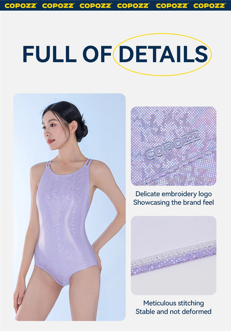 COPOZZ Woman New One-Piece Swimsuit Solid Beach Sleeveless Hollow Out V Collar Summer Female Suits Swimming Sport Adult Swimsuit