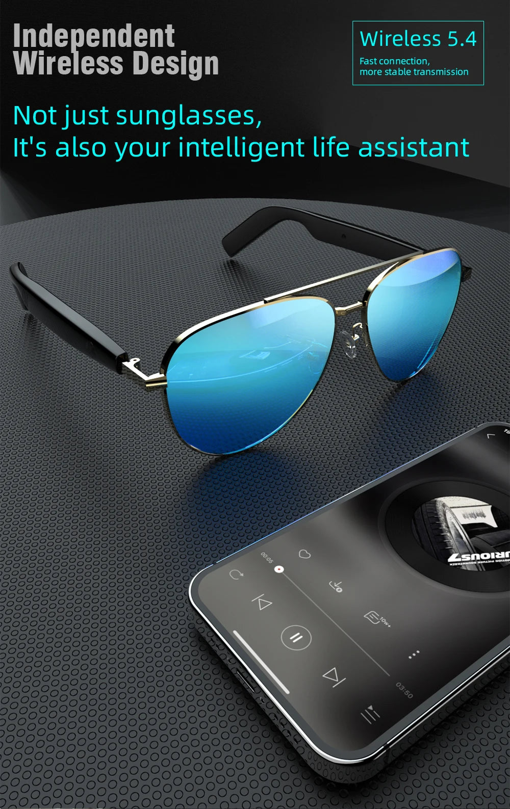 Smart Wireless Bluetooth Glasses Fashion Anti-Blue Light Glasses Multi-functional Music Playback Phone Answering Touch Operation