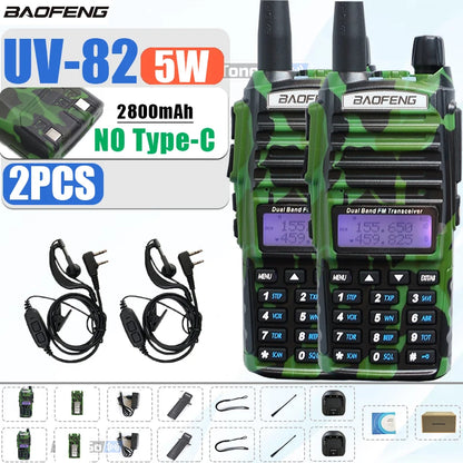 1/2Pcs Baofeng UV-82 Walkie Talkie 5/8W Tri-Power FM Radio Type-C Charger Dual PTT Dual Band VHF/UHF Two Way Camouflage For Hunt