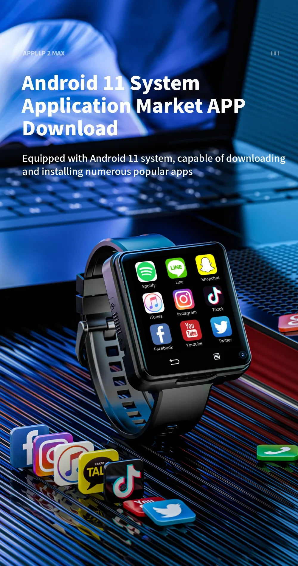 New LOKMAT APPLLP 2 MAX 4G Smart Watch Men 2.64 Inch Large Screen 4GB 64GB Google Play Game Waterproof Android 11.0 Smartwatch
