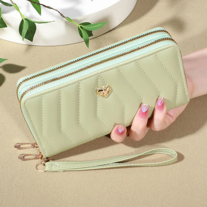 Chic Faux Leather Wallet - Double Zipper Security - Coin Purse & Card Slots - Fashionable Wristband Clutch for Everyday
