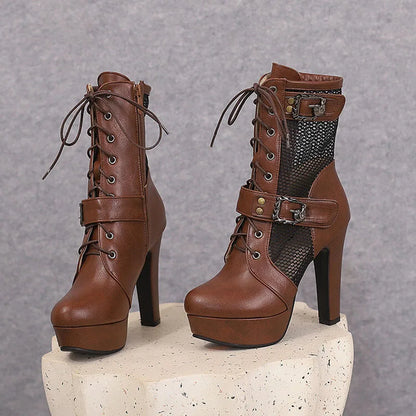 2025 New Lace-up Mesh Summer Boots Women Sexy High Heels Platform Sandals Large Size Women's Custom Boots Female Shoes
