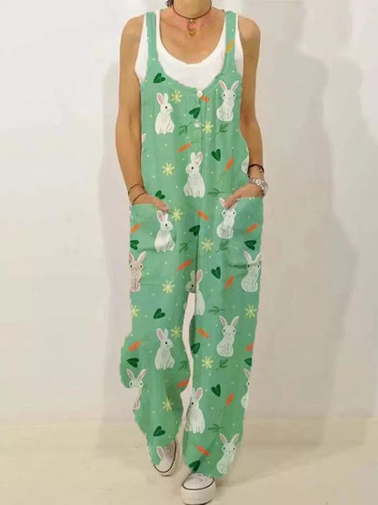Women's Sleeveless Jumpsuit 2022 Summer Boho Floral Wide Leg Long Pants Rompers Ladies Strap Plus Size Casual Loose Bib Trousers