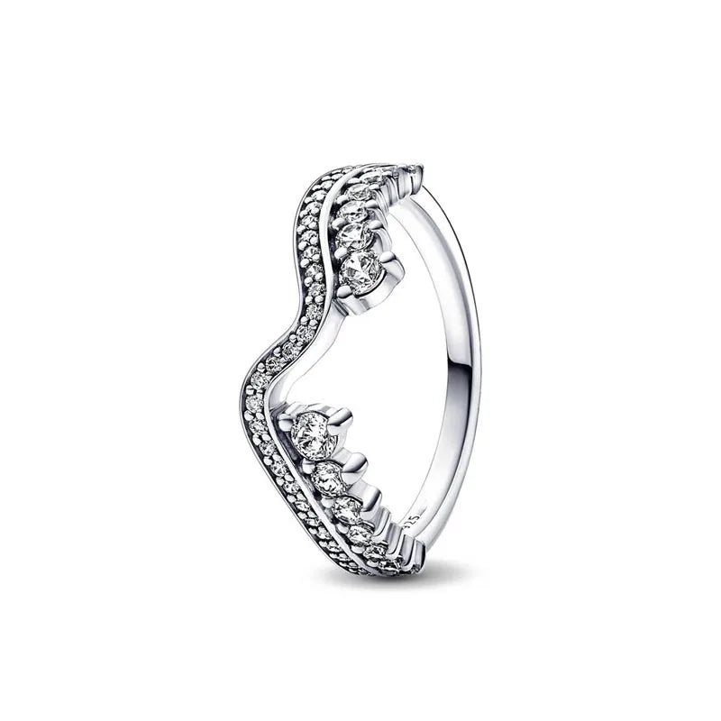 European New 925 Silver Heart-Shaped,Floral,Square Ring Suitable for Exquisite High-Quality Jewelry for Women at Wedding Parties