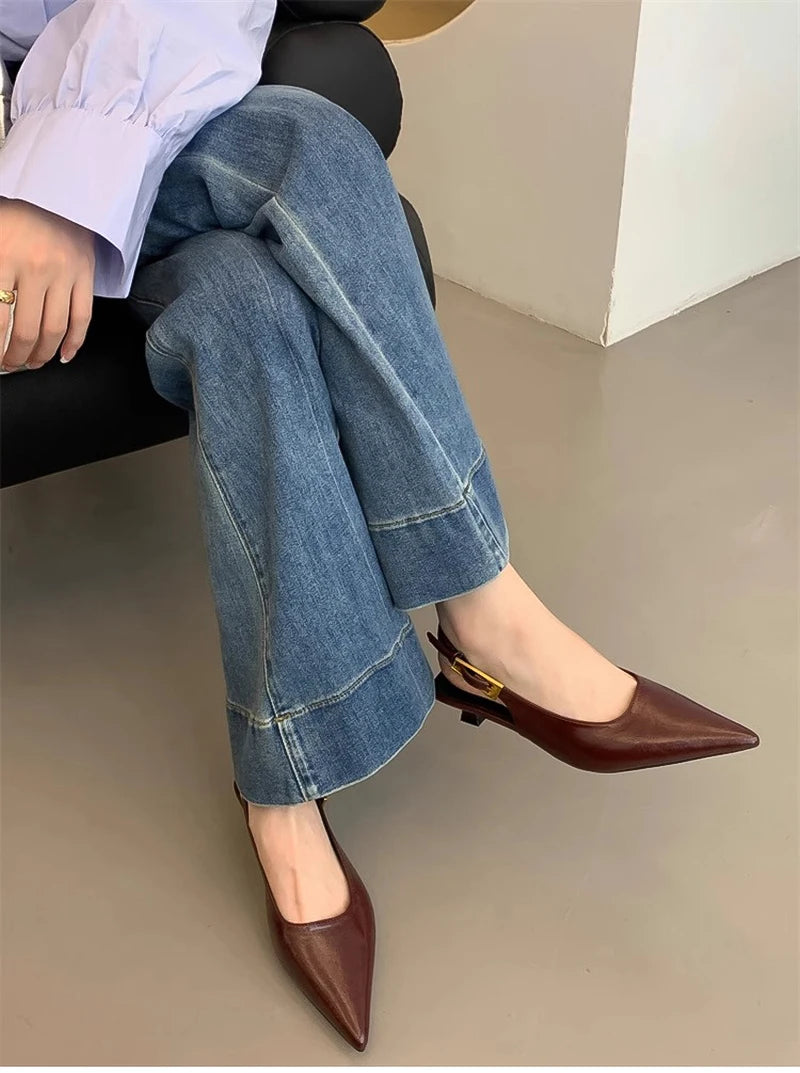 Designer Luxury Summer Pointed Toe Women Sandals Fashion Singbacks Mules Shoes Ladies Elegant Low Heel Stripper Party Sandalias