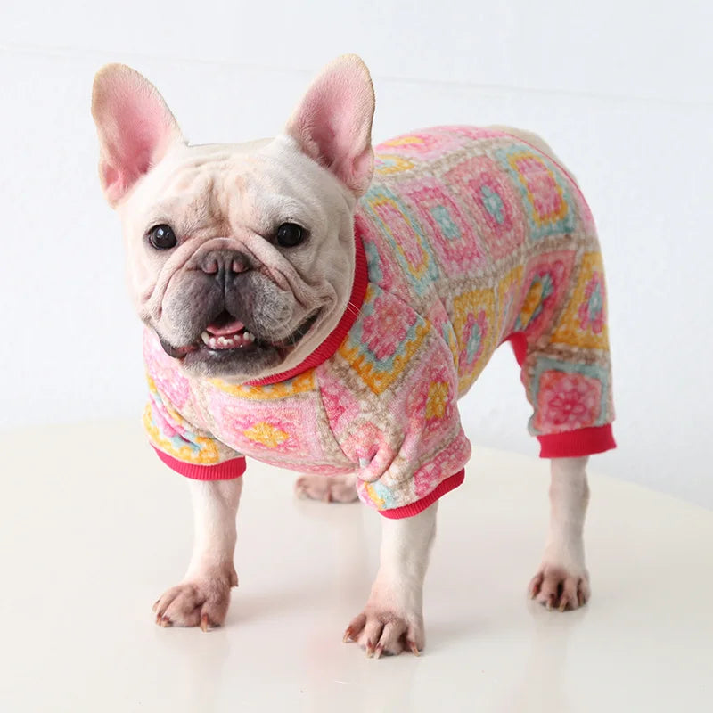 Multi Colors Winter Thick Furry Dog Clothing 4 Legged Fat Dog French Bull Sweatshirts Full Cover Pet Puppy Jumpsuit