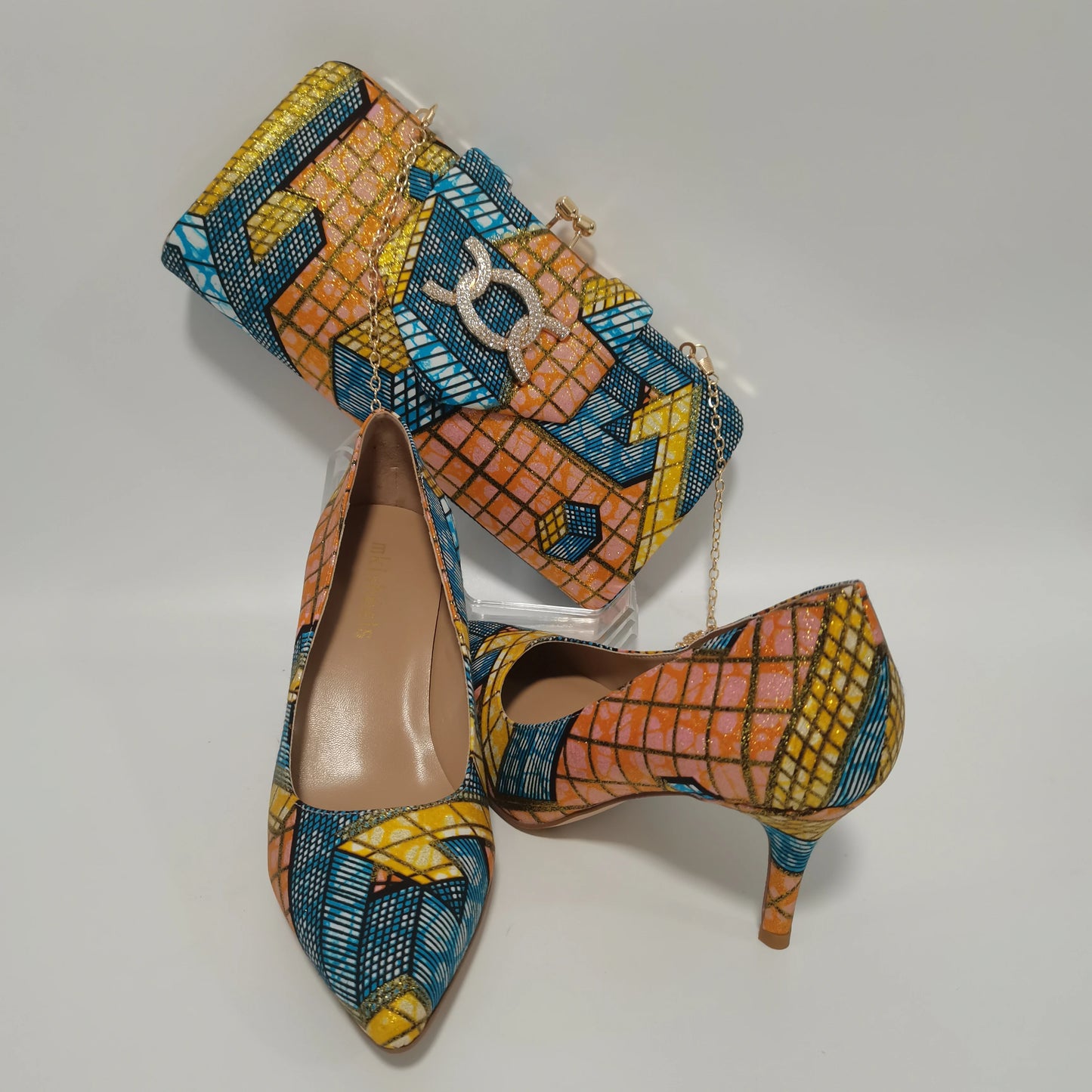 New Pretty Shoes And Purse African Kente Wax Prints Fashion Ankara Bag Match Wax Fabric Women High Heels Shoes 37-42  For Party