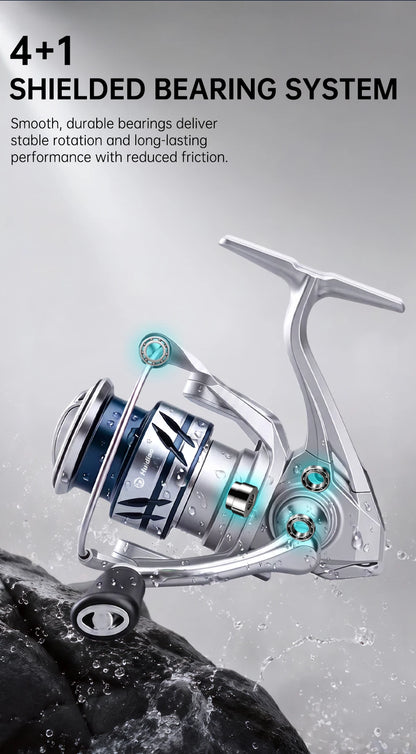 Huidiao 4+1BB Spinning Fishing Reel 1000/2500/3000/4000 10kg Max Drag 5.2:1 CNC Metal Spool Left/Right Interchangeable Saltwater
