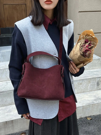 Suede Cowhide fashion ladeis shoulder cross brown bags luxury designer women coffe handbags angola red