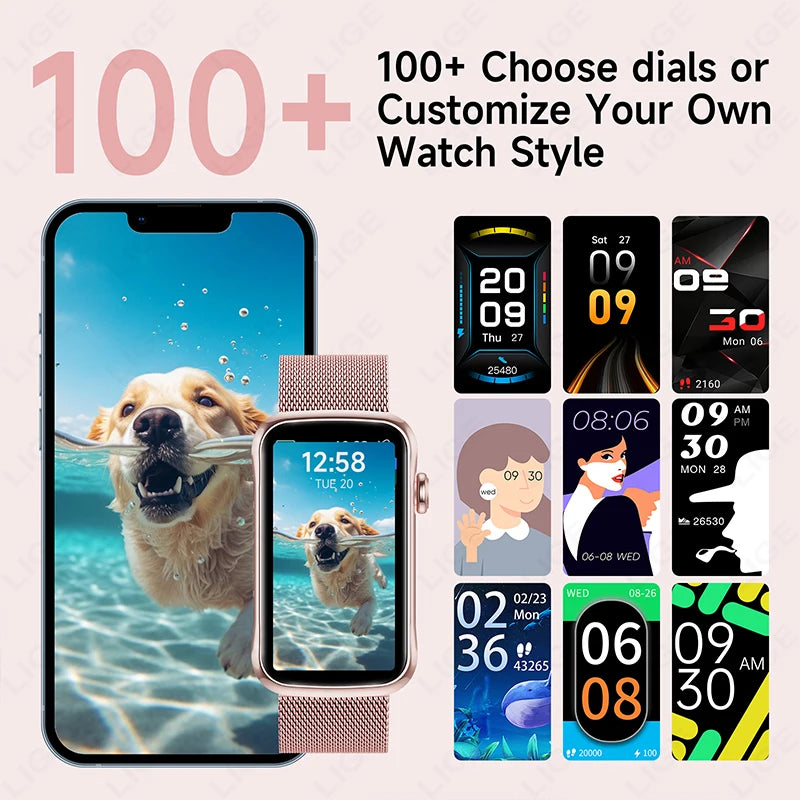 LIGE 1.47'' Smart Watch Women Men Smart Bracelet Heart Rate Step Count Sport Fitness Health Monitor Waterproof Smartwatch Ladies