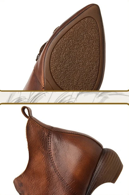 Myjyjz 3.5cm Genuine Leather Women Mary Jane Sandals Shoes Chunky Heels Fashion Hollow Comfy Point Toe Ankle Boots Summer Pumps