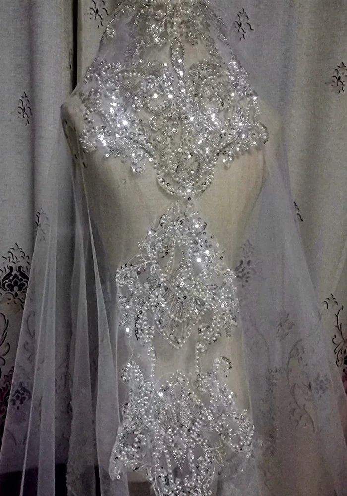 Diamond shiny luminous luxurious veil fully beaded embroidered veil  new cathedral wedding accessories bridal  custom made veil