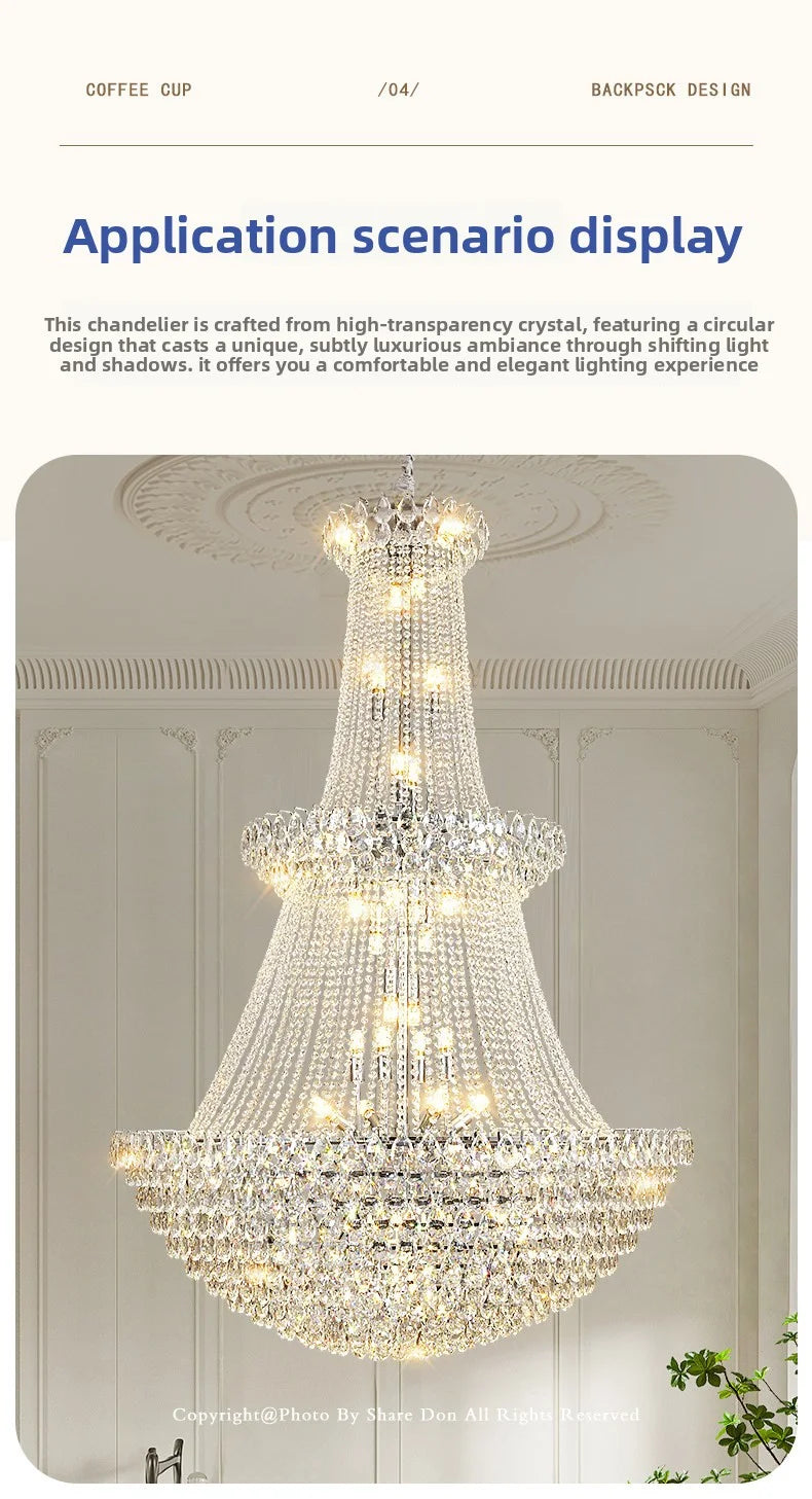 New Ceiling Lamp Villa Living Room Lamp - Multi-Story Void Floor-To-Ceiling French Light Luxury Minimalist Crystal Pendant Lamp