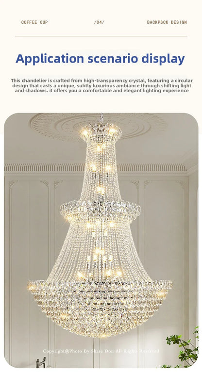 New Ceiling Lamp Villa Living Room Lamp - Multi-Story Void Floor-To-Ceiling French Light Luxury Minimalist Crystal Pendant Lamp