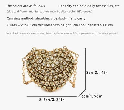 Heart Shape Diamond Evening Clutch Rhinestones Purse Ladies Fashion Bag Designer for Women Chain Shoulder Bag Luxury Small Bling