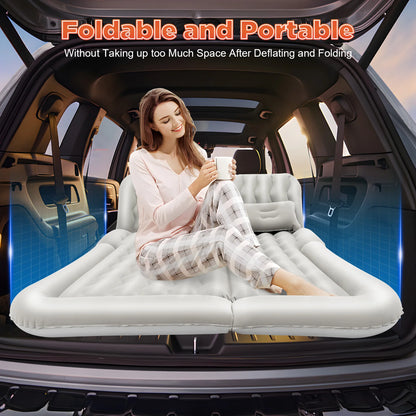 Universal Foldable Inflatable Bed Portable Inflatable Mattress Set Car Back Seat Sleeping Flocking Air Bed Cushion w/Pump+Pillow