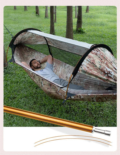 2025 TRAVELER NEW MC Camo Hammock Tent Set with Mosquito Net & Sunshade - Anti-Roll Design for 1-2 Person Outdoor Camping