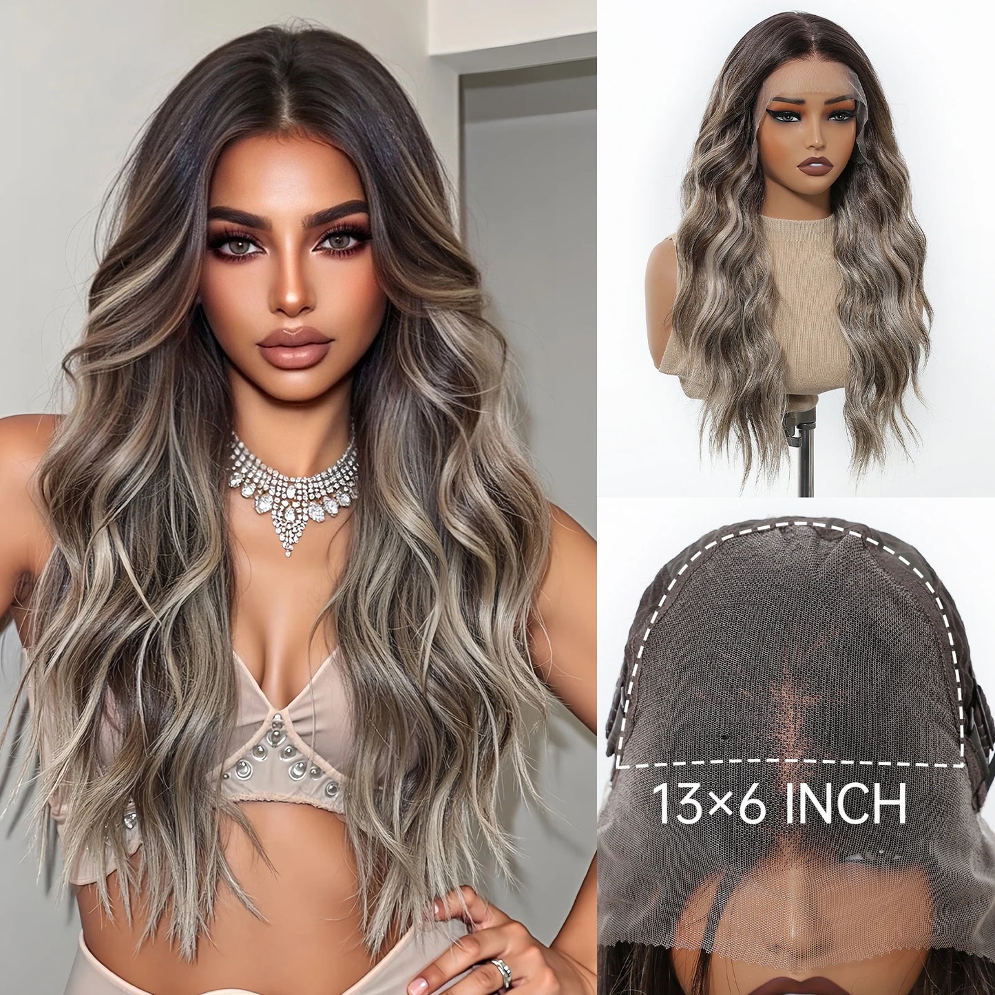 13*6 Lace Front Synthetic Wigs for Black Women Brown Copper 26 Inches Long Wavy Curly Wigs With Baby Hair Natural Hairline Wigs