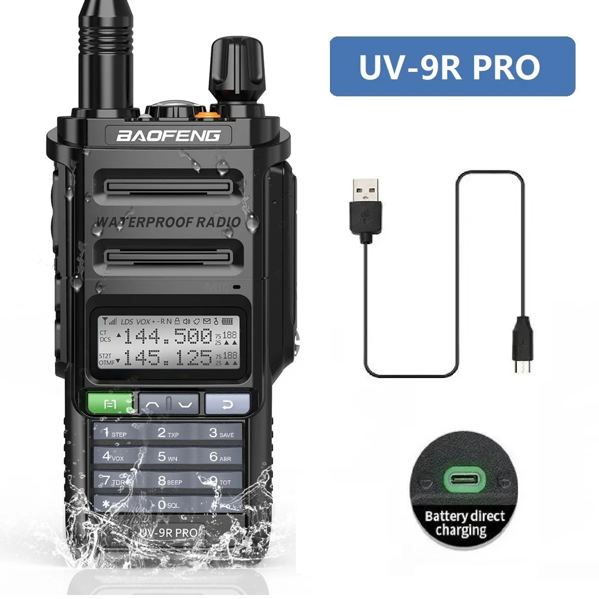 Baofeng UV-9R Pro V2 V1 Walkie Talkie IP68 Waterproof Dual Band Type-C Long Range Upgrade Tri-power Ham CB Radio Two Way Radio