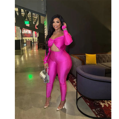 Sexy Off the Shoulder Birthday Jumpsuit for Women Night Club Outfit Party Hollow Out Ruched Skinny Long Sleeve Rompers Full Body