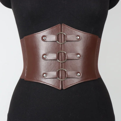 Dark Gothic PU Wide Waistband - Steampunk Decor Corset, Festival Y2K Babe Outfit Statement Belt