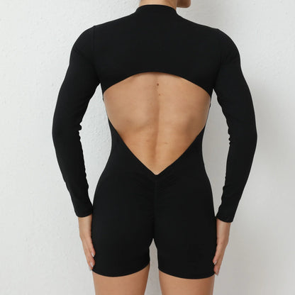 Seamless Yoga Zipper Jumpsuits Sports Fitness Beauty Back Hip-Lifting Long-Sleeved One-Piece Workout Gym Bodysuits for Women