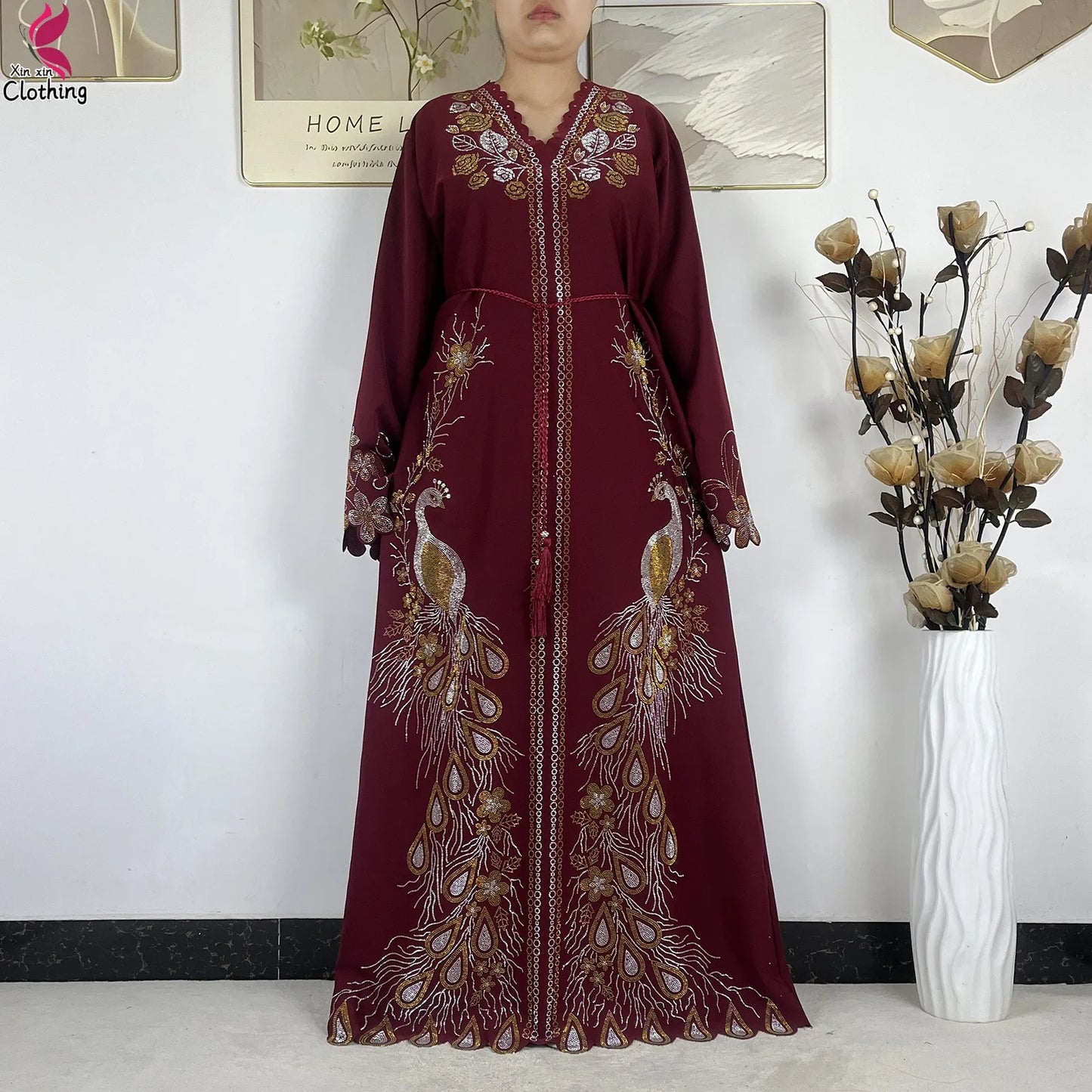 2026New Dubai Muslim Women Modest Dress Diamond Chiffon Elegant Arabic Femme Hijab African Abaya Islamic Long Sleeve Turkey Robe