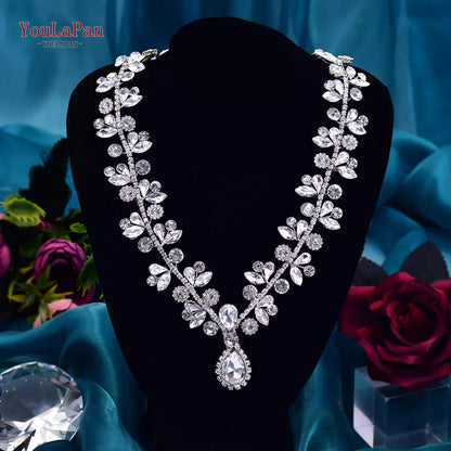 YouLaPan Shiny Crystal Bridal Necklace Ladies Women Collar Chain Choker Wedding Party Rhinestone Brides Accessories HN01