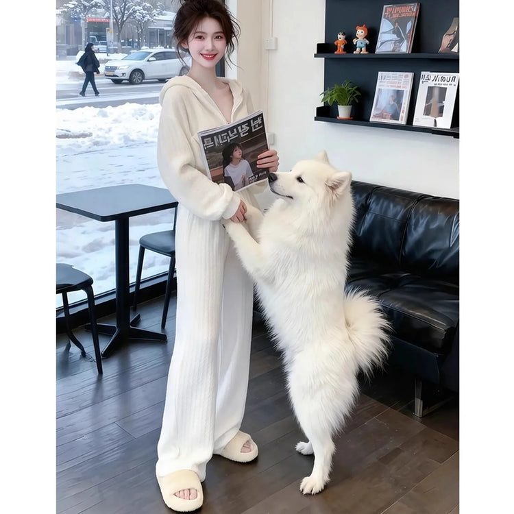 Spring Autumn New Hoodie Wide Leg Pants Two Piece Set Loose Slimming Casual Fashion Women's Trendy Outfit Korean Style