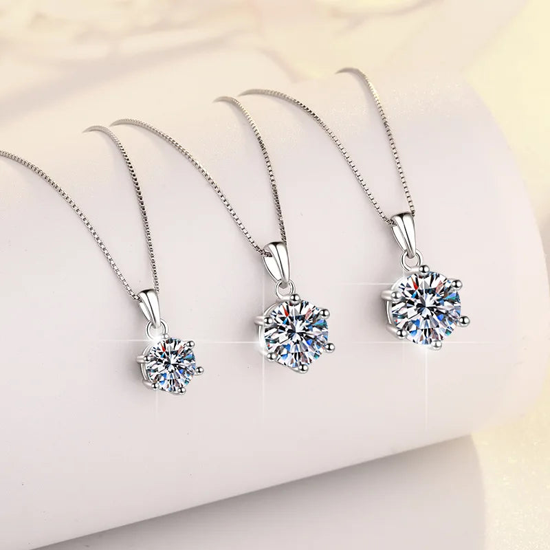 Classic 6-Prongs 925 Silver Moissanite Necklace For Women Cherry Blossom Cut Russian Cut Sakura Cut Women's Moissanite Necklace