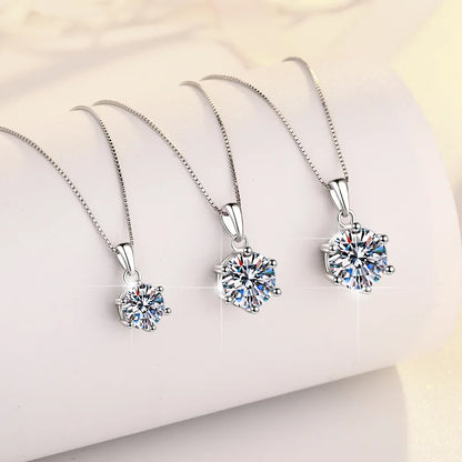 Classic 6-Prongs 925 Silver Moissanite Necklace For Women Cherry Blossom Cut Russian Cut Sakura Cut Women's Moissanite Necklace