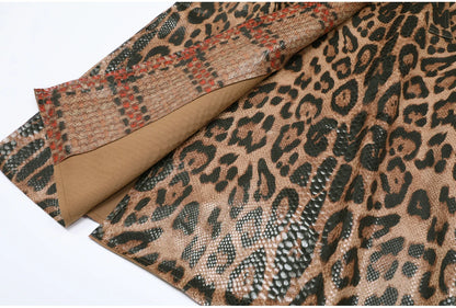 2102 High-quality Spring And Autumn Snake Skin Leopard Print Long Sleeved Leather Belt Temperament Coat Women's Trench Coat