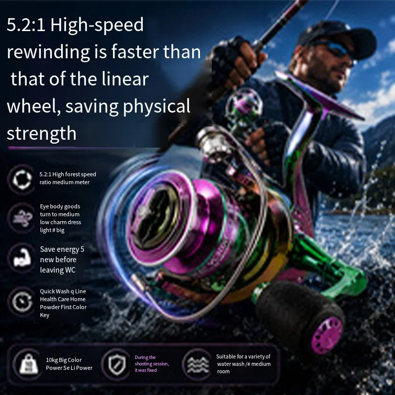 Spinning Fishing Reel 10KG Max Drag Ultra Smooth Professional Fishing Reel 5.2:1 Gear Ratio CNC Metal Spool Fishing Reels Wheel