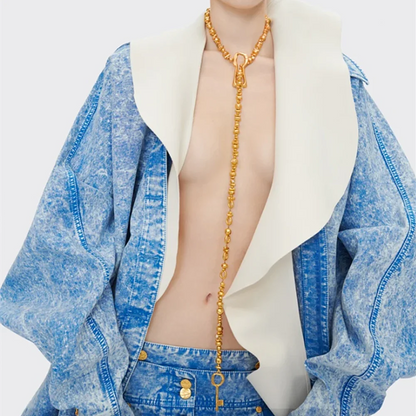 Exggerated Gold-plated Plastic Beads Chain With  Alloy Key Lock Necklace For Women Jewelry Fashion Show Model Waist Accessory