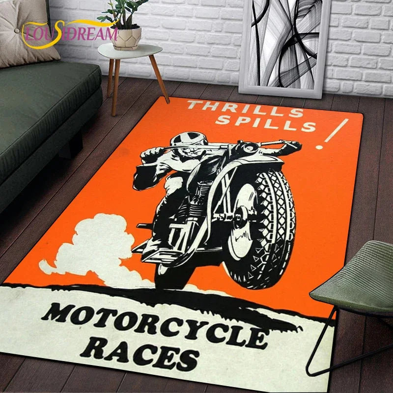 Retro Motorcycle Area Rug Carpet Moto Fans Non-slip Large Door Step Mat Bathmat for Living Room Bedroom Entrance Home Decoration