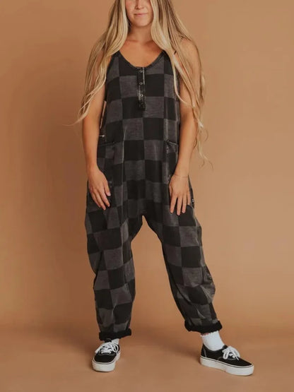 Sling Jumpsuits For Woman Printed Jumpsuit Lattice Loose Simple Style All-match Casual Commuting Street Wind Homewear Backless