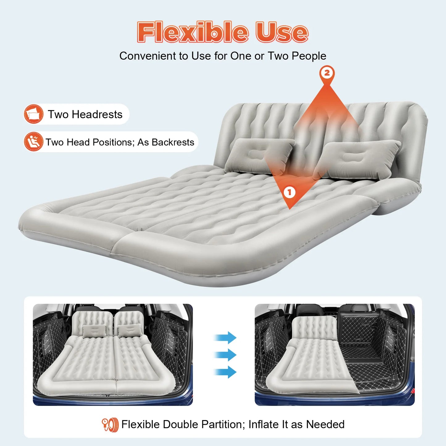 Universal Foldable Inflatable Bed Portable Inflatable Mattress Set Car Back Seat Sleeping Flocking Air Bed Cushion w/Pump+Pillow