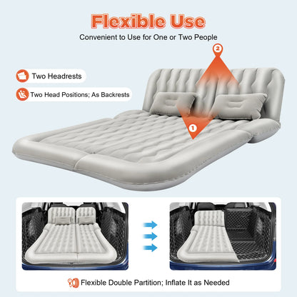 Universal Foldable Inflatable Bed Portable Inflatable Mattress Set Car Back Seat Sleeping Flocking Air Bed Cushion w/Pump+Pillow