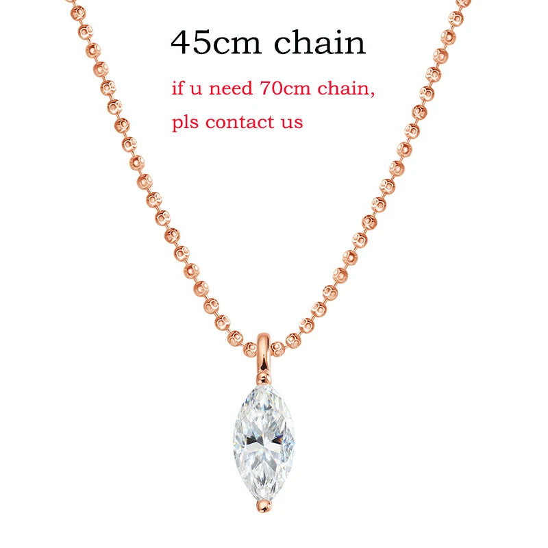 Smyoue 3CT 7*14MM Marquise Cut Moissanite Necklace for Women Solitaire Pendant Sparkling Chain Lab Diamond Pure 925 Jewelry