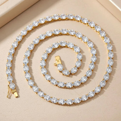 BXINY East West Oval Cut Moissanite Tennis Necklace S925 Silver 0.3-1.5CT Diamond Choker for Women Men Wedding Gift Fine Jewelry