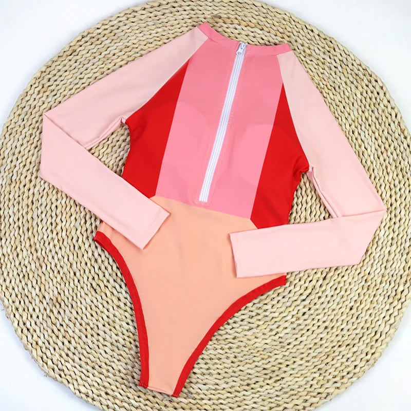 MUOLUX Rash Guard 2024 Long Sleeve One Piece Women Swimsuits Swimwear Female Monokini Uv Sun Protectio Zipper Sport Bathing Suit